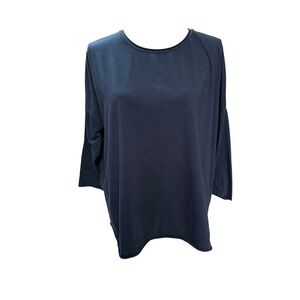 Labo.Art Navy Blue Oversized Cotton Top 2 Med Boxy Long Tight Sleeve Minimalist